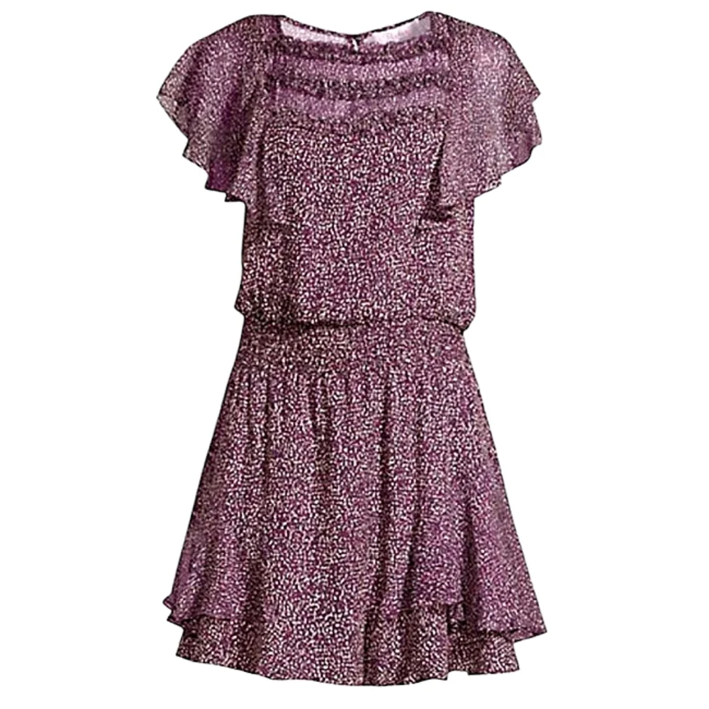 Parker Ruffle Silk Mini Dress in Funfetti Purple Size Small